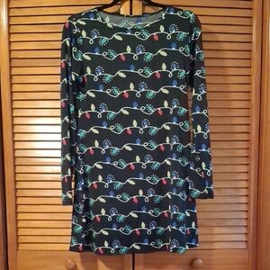 🎄 Women's Colorful Patterned Holiday Lights Long Sleeve Dress 🎄